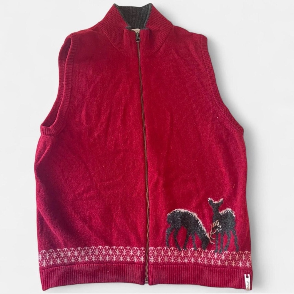 Woolrich Women’s 100% Lambswool Deer Print Zip Up Sweater Vest (Large)